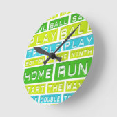 Home Run, Play Ball, Green, Blue en White Ronde Klok (Hoek)