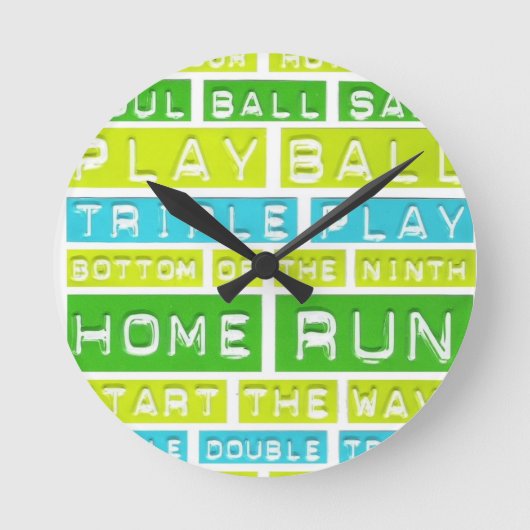 Home Run, Play Ball, Green, Blue en White Ronde Klok (Voorkant)
