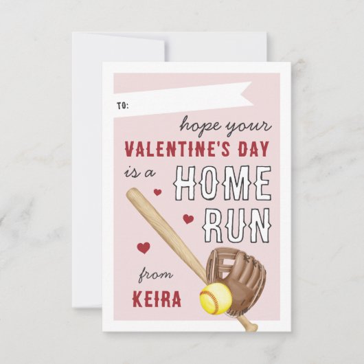 Home Run Softball Classroom Valentijnsdag Kaart (Voorkant)