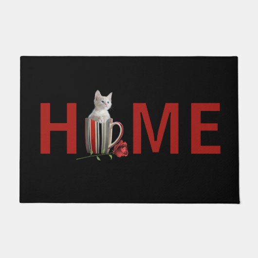Home schattig kitten in beker foto moderne tekst deurmat (Voorkant)