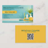 Home Schoonmaak Diensten Blauwgroen Geel QR Code Visitekaartje (Voorkant / Achterkant)