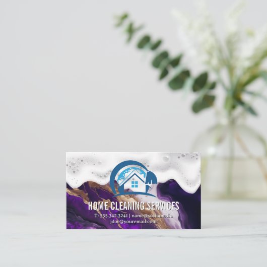 Home Schoonmaak | zeepschuim | Paarse metaalmarmer Visitekaartje (Staand voorkant)