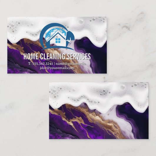 Home Schoonmaak | zeepschuim | Paarse metaalmarmer Visitekaartje (Voorkant / Achterkant)