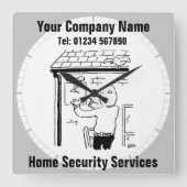 Home Security Services Cartoon Vierkante Klok (Voorkant)
