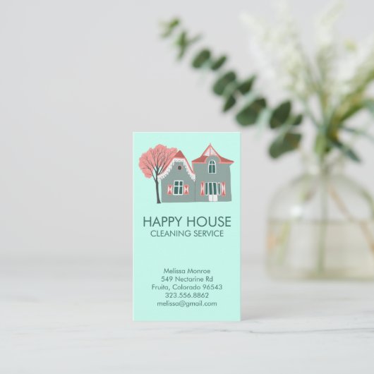 Home Services Charming House Cleaning Visitekaartje (Staand voorkant)