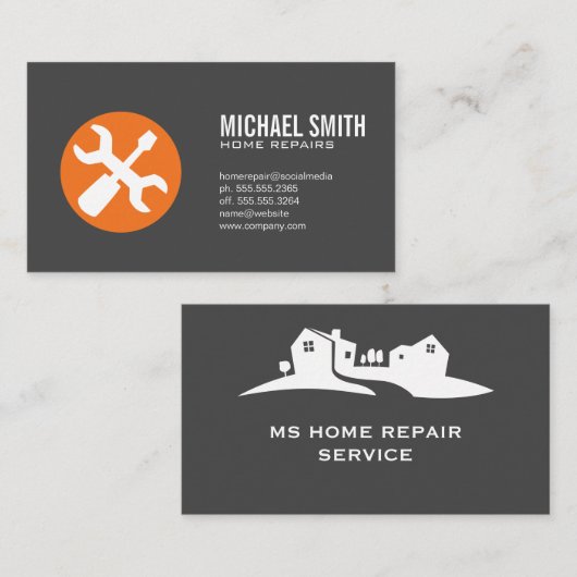 Home Services Reparatie | Timmerwerktuigen Logo Visitekaartje (Voorkant / Achterkant)