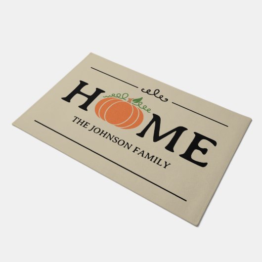 Home Sinaasappel Pompoen Beige Custom Achternaam D Deurmat (Schuin)