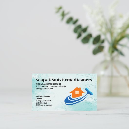 Home Squeegee Logo | Commerciële reiniging Visitekaartje (Staand voorkant)