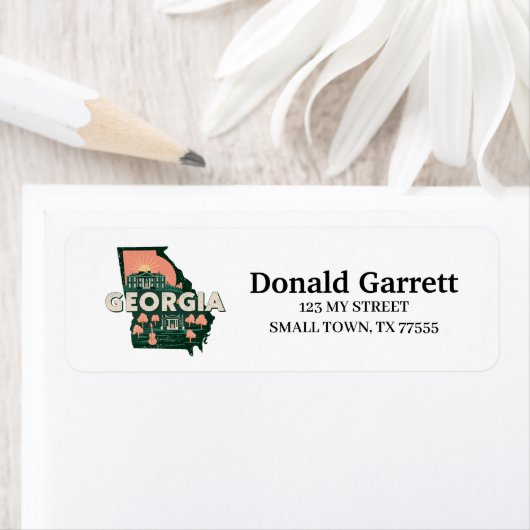 Home State Georgia Retro Kleurenadres Etiket (Insitu)