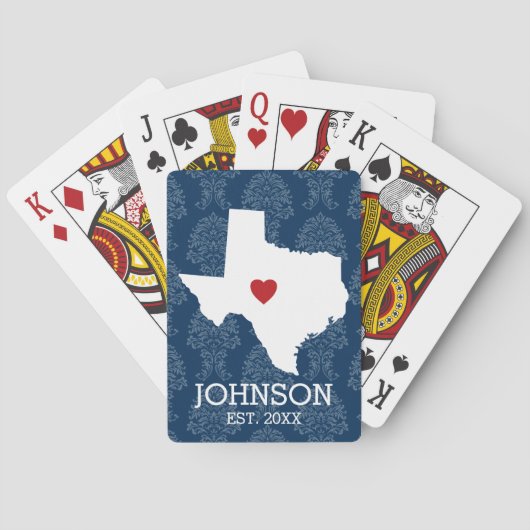 Home State Map Art - Custom Name Texas Pokerkaarten (Achterkant)