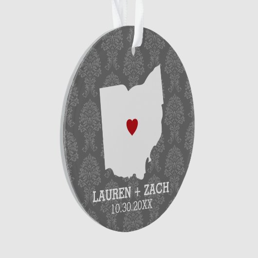Home State Map Art - Custom Wedding Ohio Ornament (voorkant)