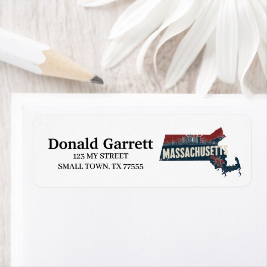 Home State Massachusetts Retro Kleurenadres Etiket (Insitu)