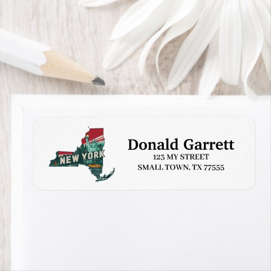 Home State New York Retro Kleurenadres Etiket (Insitu)