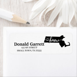 Home State Outline Heart Massachusetts Address Etiket