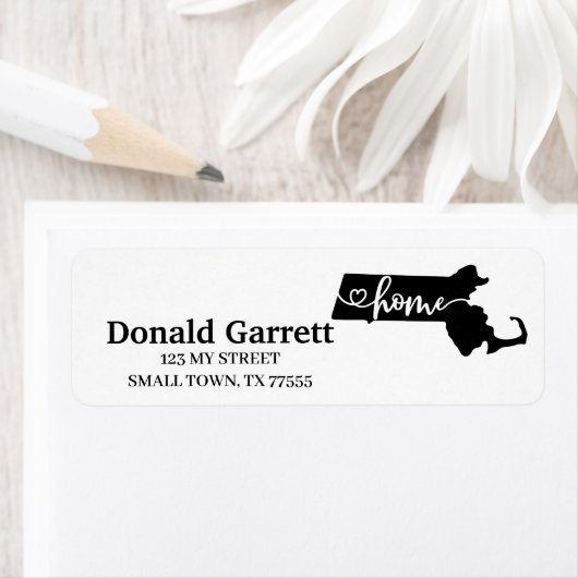 Home State Outline Heart Massachusetts Address Etiket (Insitu)