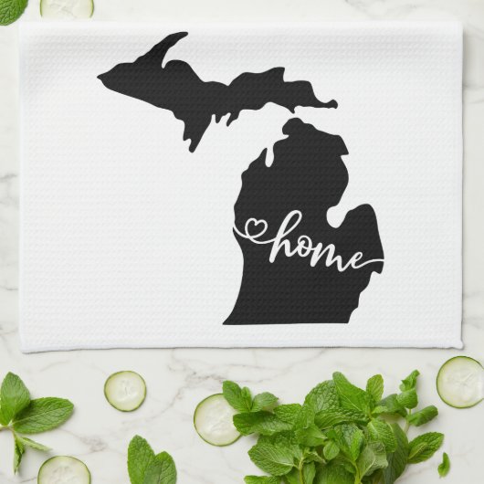 Home State Outline Heart Michigan Kitchen Towel Theedoek (Gevouwen)