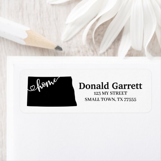 Home State Outline Heart North Dakota Adres Etiket (Insitu)