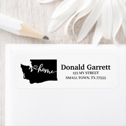 Home State Outline Heart Washington Adres Etiket (Insitu)