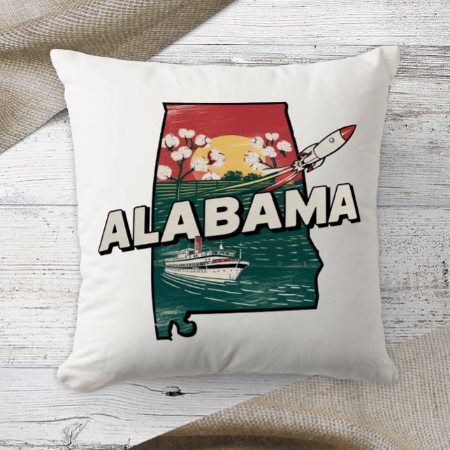 Home State Retro Kleur Alabama Kussen (Creator heeft geüpload)