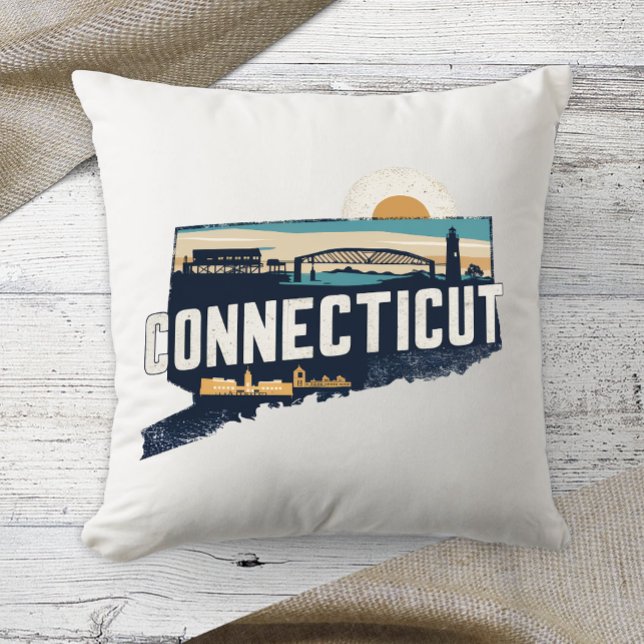 Home State Retro Kleur Connecticut Kussen (Creator heeft geüpload)