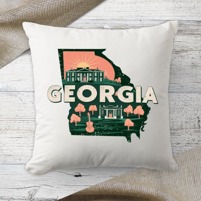 Home State Retro Kleur Georgië Kussen (Creator heeft geüpload)