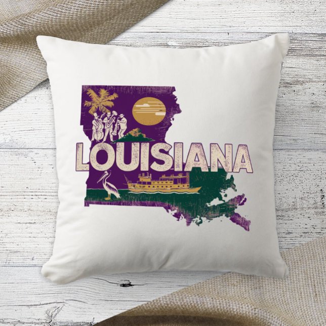 Home State Retro Kleur Louisiana Kussen (Creator heeft geüpload)