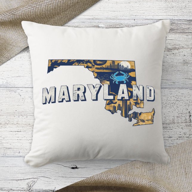Home State Retro Kleur Maryland Kussen (Creator heeft geüpload)