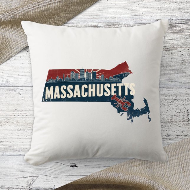 Home State Retro Kleur Massachusetts Kussen (Creator heeft geüpload)