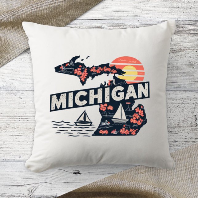 Home State Retro Kleur Michigan Kussen (Creator heeft geüpload)