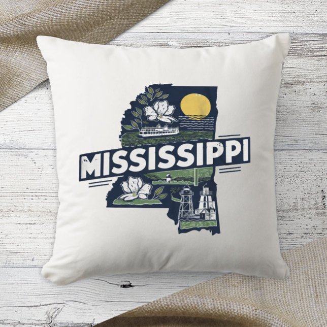 Home State Retro Kleur Mississippi Kussen (Creator heeft geüpload)