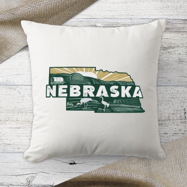 Home State Retro Kleur Nebraska Kussen (Creator heeft geüpload)