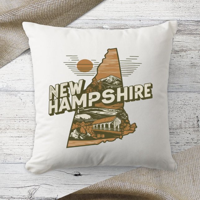 Home State Retro Kleur New Hampshire Kussen (Creator heeft geüpload)