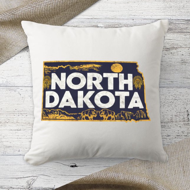 Home State Retro Kleur Noord Dakota Kussen (Creator heeft geüpload)