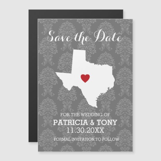 Home State Wedding Save the Date Texas Magnetische Uitnodiging (Voorkant / Achterkant)