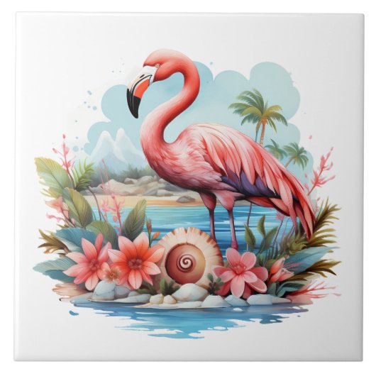 Home Strand Roze Flamingo Liefhebbers Crafting Bus Tegeltje (Voorkant)