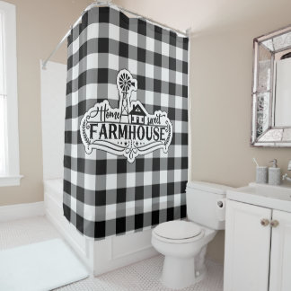 Home Sweet Farmhouse Black en White Buffalo Pset Douchegordijn