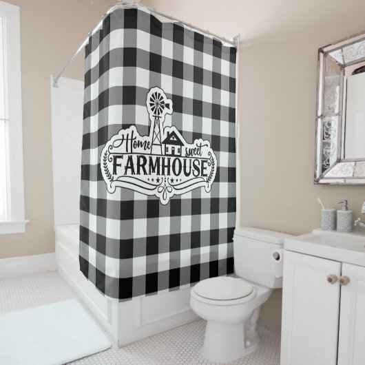 Home Sweet Farmhouse Black en White Buffalo Pset Douchegordijn (In situ)