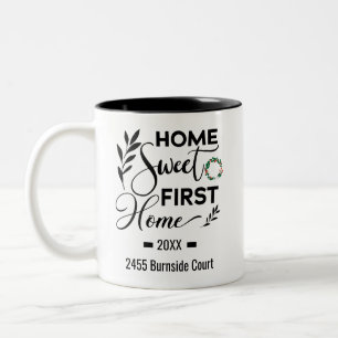Home Sweet First Home Gepersonaliseerd adres Tweekleurige Koffiemok
