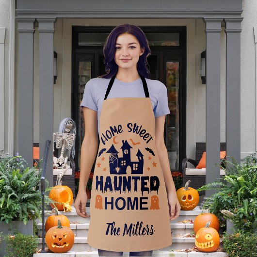 Home Sweet HAUNTED Home Halloween sinaasappel op m Schort