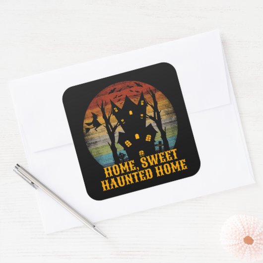 HOME SWEET HAUNTED THME grappig halloween Vierkante Sticker (Envelop)