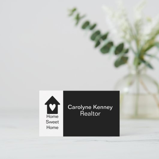 Home Sweet Heart Realtor Eenvoudig Zwart Wit Visitekaartje (Staand voorkant)
