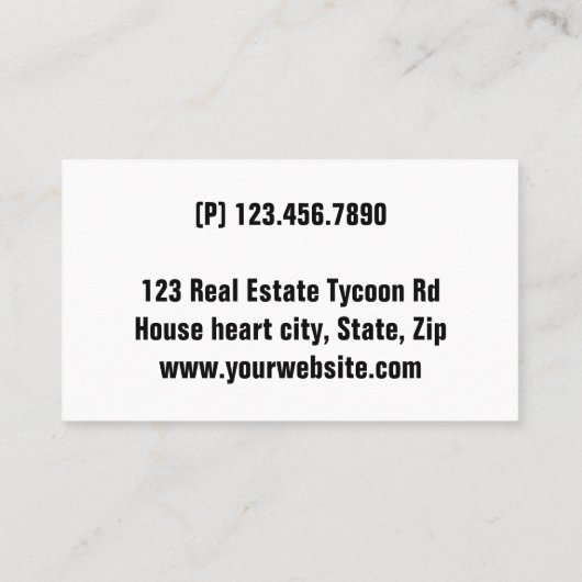 Home Sweet Heart Realtor Eenvoudig Zwart Wit Visitekaartje (Achterkant)