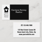 Home Sweet Heart Realtor Eenvoudig Zwart Wit Visitekaartje (Voorkant / Achterkant)