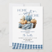 Home Sweet Home Blauw Gingham Pompoen Huishouden Kaart (Voorkant)