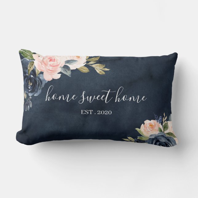 Home Sweet Home Bloemenschildering Navy Kussen (Voorkant)