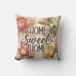 Home Sweet Home Bloemrijke Roos Gingham Huis Verwa Kussen