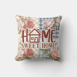 Home Sweet Home Bloemrijke Roos Gingham Huis Verwa Kussen