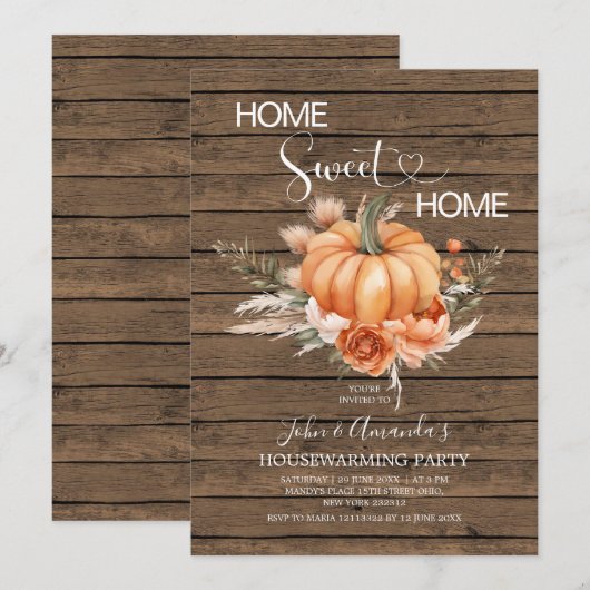 Home Sweet Home Boho Pumpkin Housewarming Party Kaart (Voorkant / Achterkant)