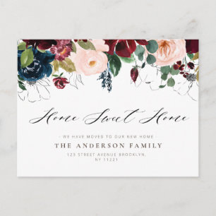 HOME SWEET HOME Bourgondië marine bloemen verhuize Briefkaart