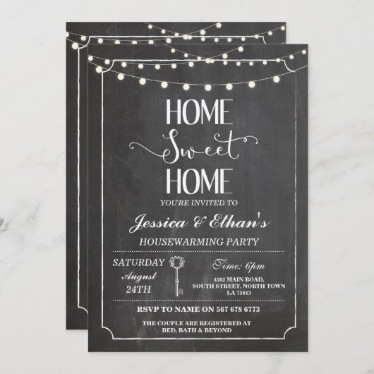 Home Sweet Home Chalk Housewarming Uitnodiging (Voorkant / Achterkant)